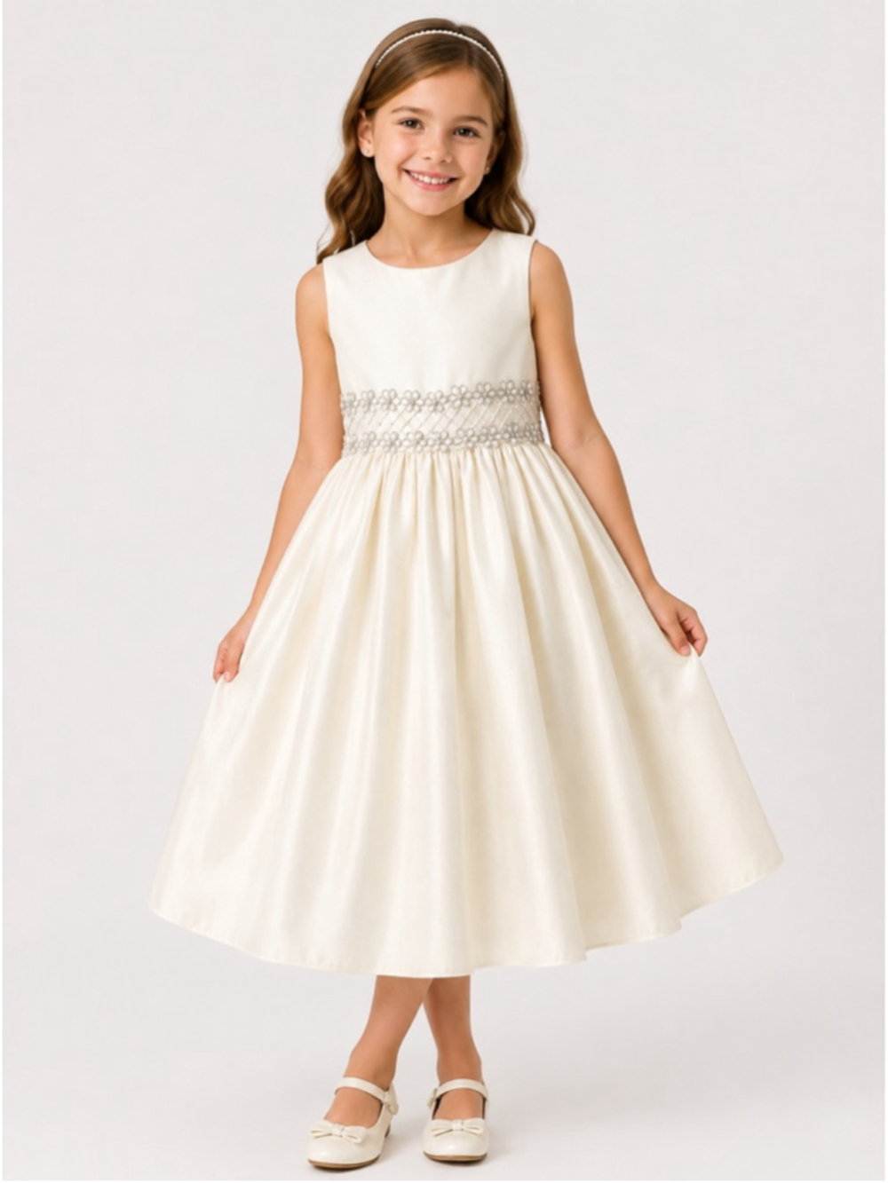 American Princess Ivory Pearls & Beaded Waist Dress